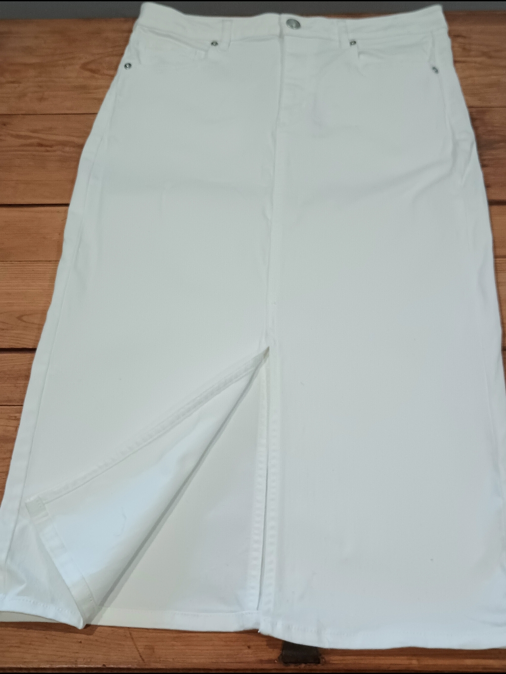 Loft Stretch Denim White Long Skirt with Front Slit Detail Cottage Core Beachy 6